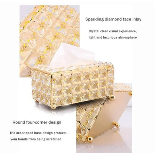 Luxury Crystal Tissue Box – Gold Decorative Napkin Holder for Home & Office