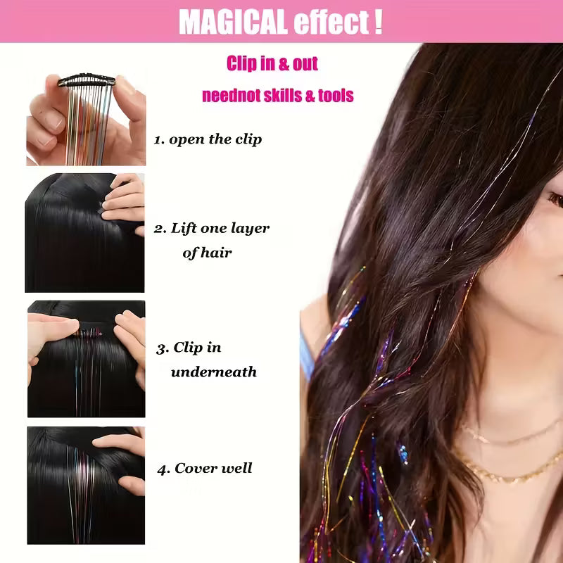 Glitter Tinsel Hair Extensions 18 Pieces