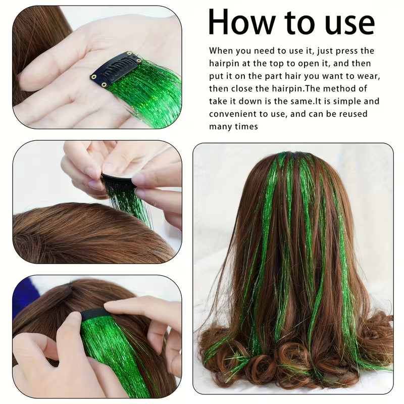 Glitter Tinsel Hair Extensions 18 Pieces