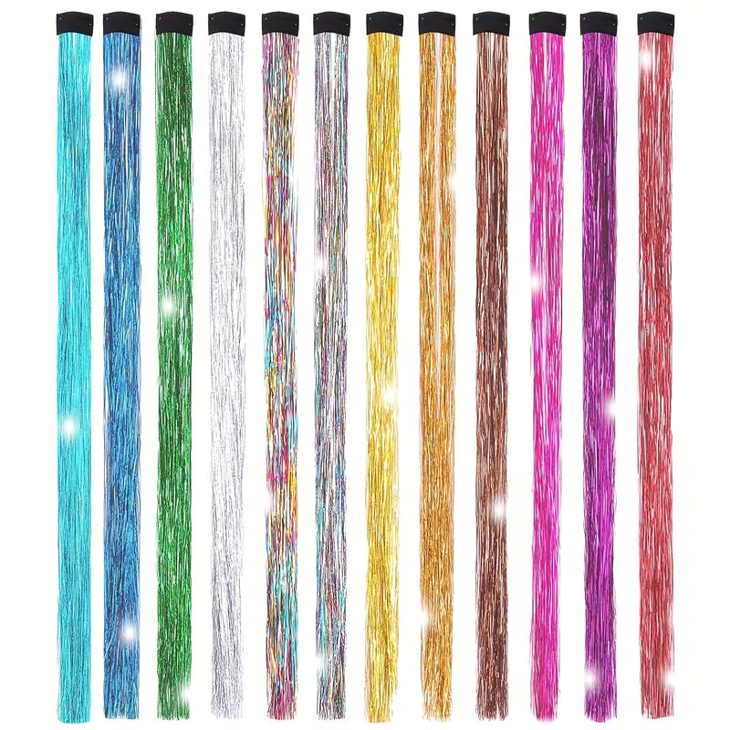 Glitter Tinsel Hair Extensions 18 Pieces